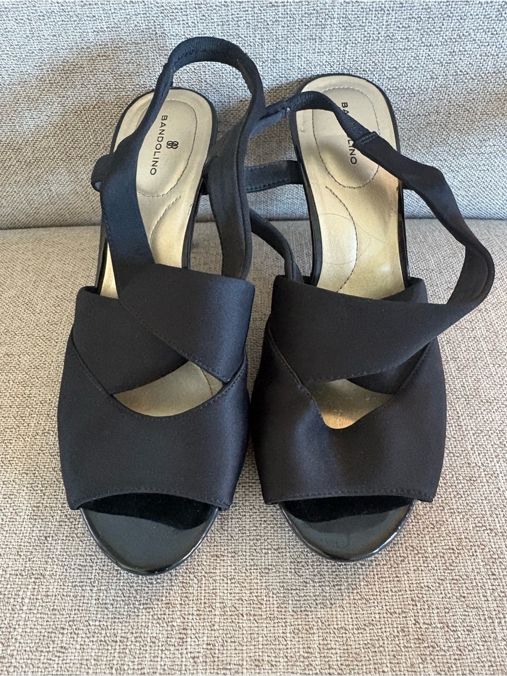 Bandolino Black Satin Crisscross Sling Heels